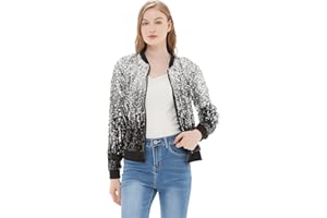 Anna-Kaci Womens Sequin Long Sleeve Front Zip Jacket with Ribbed Cuffs
