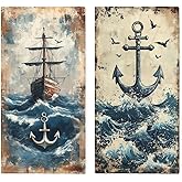 Poytmtiy Boat Hand Towels for Bathroom Anchor Nautical Waves Vintage Art Bathroom Kitchen Towel Lightweight Breathable Face Towel for Gym Hotel 14"x28"