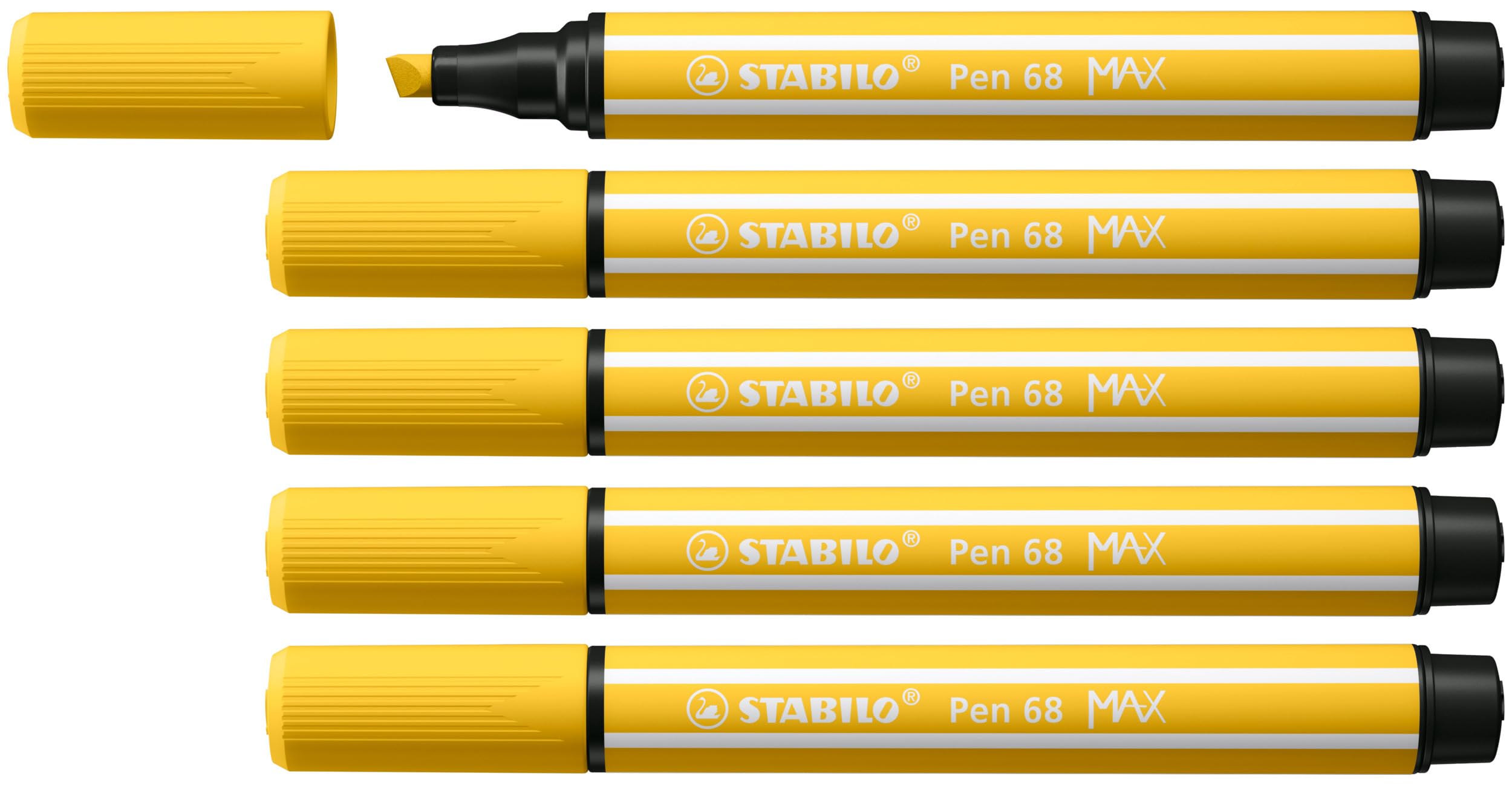 STABILO Pen 68 MAX - Premium Fibre-Tip Pen with Chisel Tip - ARTY - Pack of 5 - Yellow — image 1