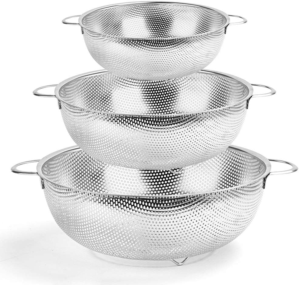 HaWare Colander Set of 3 Stainless Steel Colanders with Handles 16/22/28 cm