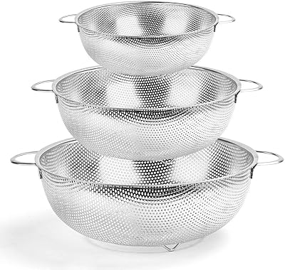 HaWare Colander Set of 3 Stainless Steel Colanders with Handles 16/22/28 cm