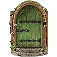 JJLFresheners Green Fairy Door Wooden Miniature Fairy Garden Doors Outdoor Mini Fairy Gnome House Accessories for Tree Trunk Ornaments Garden Miniatures,Garden Sculptures and Statues