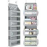 Yecaye 5 Tier 1Pc Over the Door Organizer, Stuffed Animal Storage with Clear PVC Windows, Door Organizer Hanging for Bedroom Nursery Closet Dorm Room Laundry Pantry Bathroom, Grey