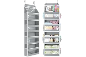 Yecaye 5 Tier 1Pc Over the Door Organizer, Swing-proof Door Organizer Hanging with Clear PVC Windows, Behind the Door Storage for Bedroom Nursery Closet Laundry Pantry Bathroom, Grey