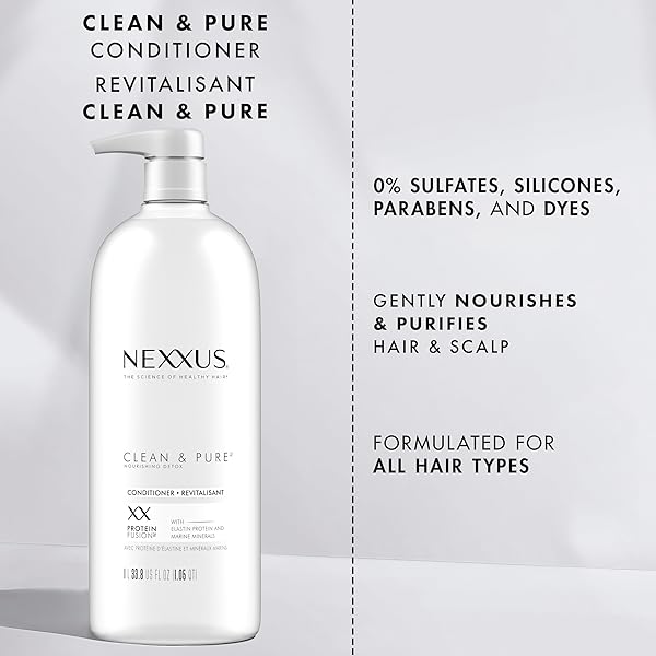 NEXXUS CLEAN AND PURE CONDITIONER, WITH PROTEINFUSION, NOURISHED HAIR CARE SILICONE, DYE AND PARABEN FREE 33.8 OZ