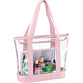 BORMELUN clear tote bag,Purse handle with zipper for work plastic transparent see through women