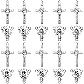 YionZian 30Pcs/15Sets Alloy Jesus Rosary Cross and Center Medal Charms Pendants Oval Chandelier Links For Catholic Jewelry Making DIY Necklace Bracelet
