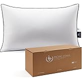Pacific Coast Bed Pillow, Hotel Goose Feather and Down Pillow for Sleeping, 3-Chamber Pillow with High Thread Count 100% Cotton Shell, Queen Size