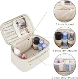 Wandering Nature Travel Makeup Bag PU Leather with Brush Compartment Milky White view 4