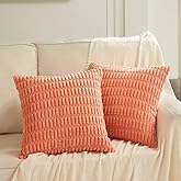 Fancy Homi 2 Packs Coral Decorative Throw Pillow Covers 18x18 Inch for Living Room Couch Bed Sofa, Soft Corduroy Square Cushion Case 45x45 cm, Rustic Modern Farmhouse Boho Home Decor