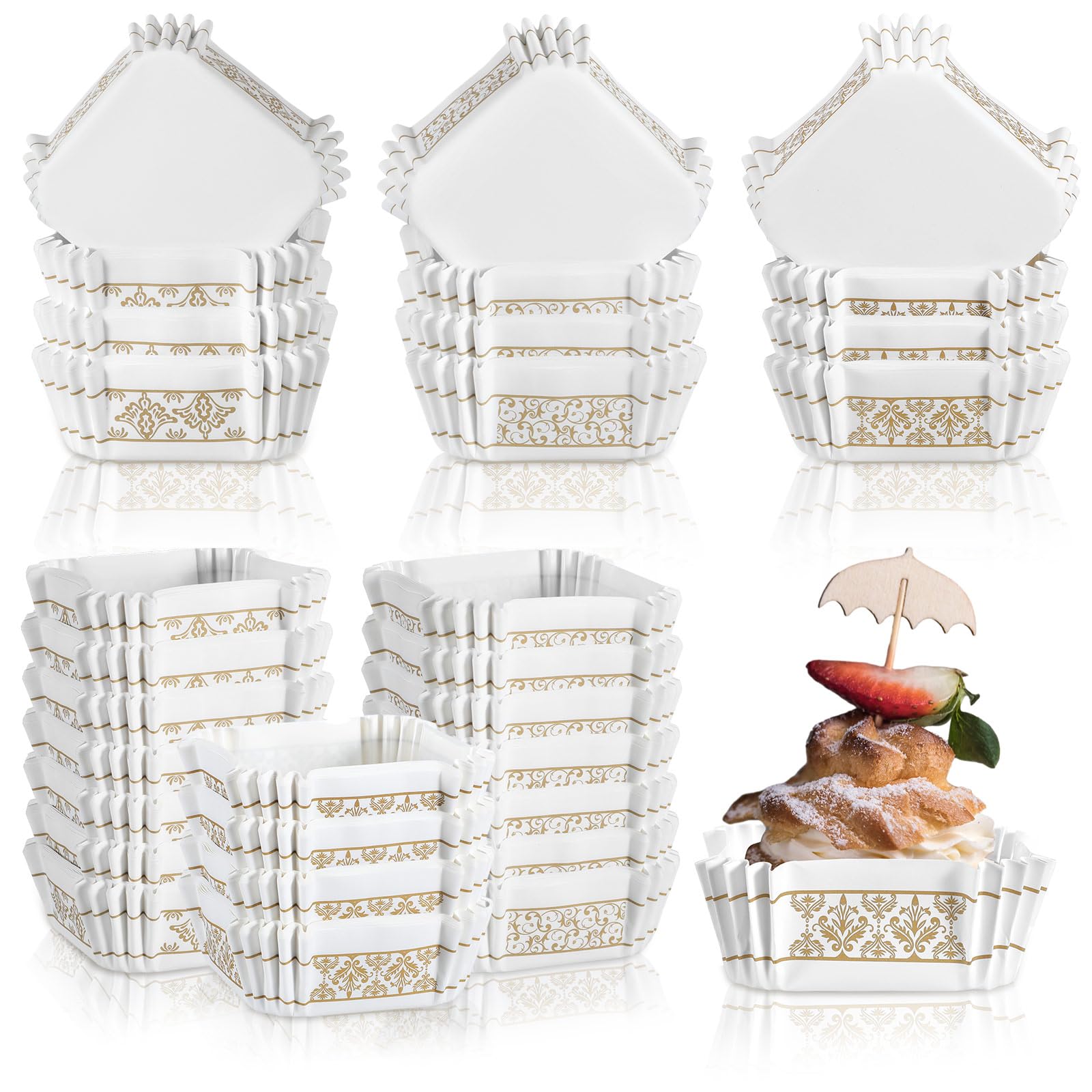 Photo 1 of Maxcheck 300 Pcs Square Baking Cups - 2.36 Inch Patterned Cupcake Wrappers for Wedding, Baby Shower, Birthday Party Cake (European)
