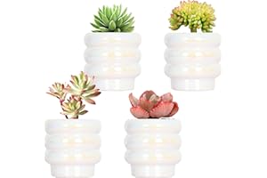 YFFSRJDJ 4.1 inch 4 pcs Ceramic Plant Pots for Indoor Plants, Rainbow Pearl Glaze Planter with Planters for Plants with Drainage Hole, Orchid Pots, Succulent Pot, Small Flower Pot (White)