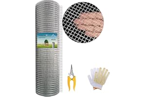 JSFURN hardware cloth 1/4 inch chicken wire mesh 24" x 50ft, chicken wire fencing 23 Gauge with Cutting Plier & A Pair of Glo
