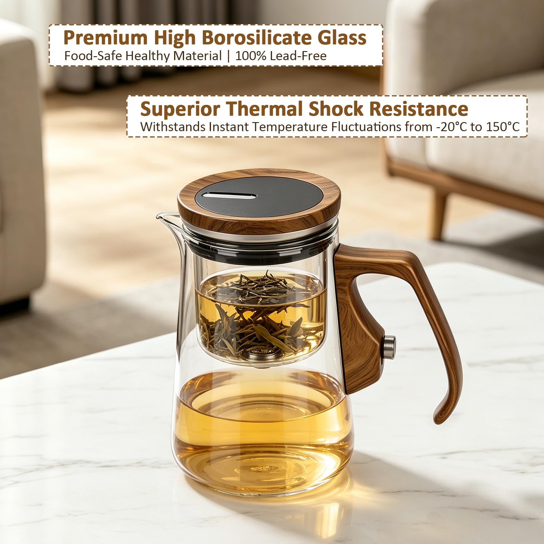 Condition photo showing New/Like New for azfunn magnetic glass teapot, enchanted tea pot with infuser, high borosilicate glass tea maker for