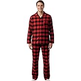 #followme Men’s Plaid Button Front Flannel Pajamas Set - Long Sleeve Long Pant