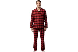 #followme Men’s Plaid Button Front Flannel Pajamas Set - Long Sleeve Long Pant