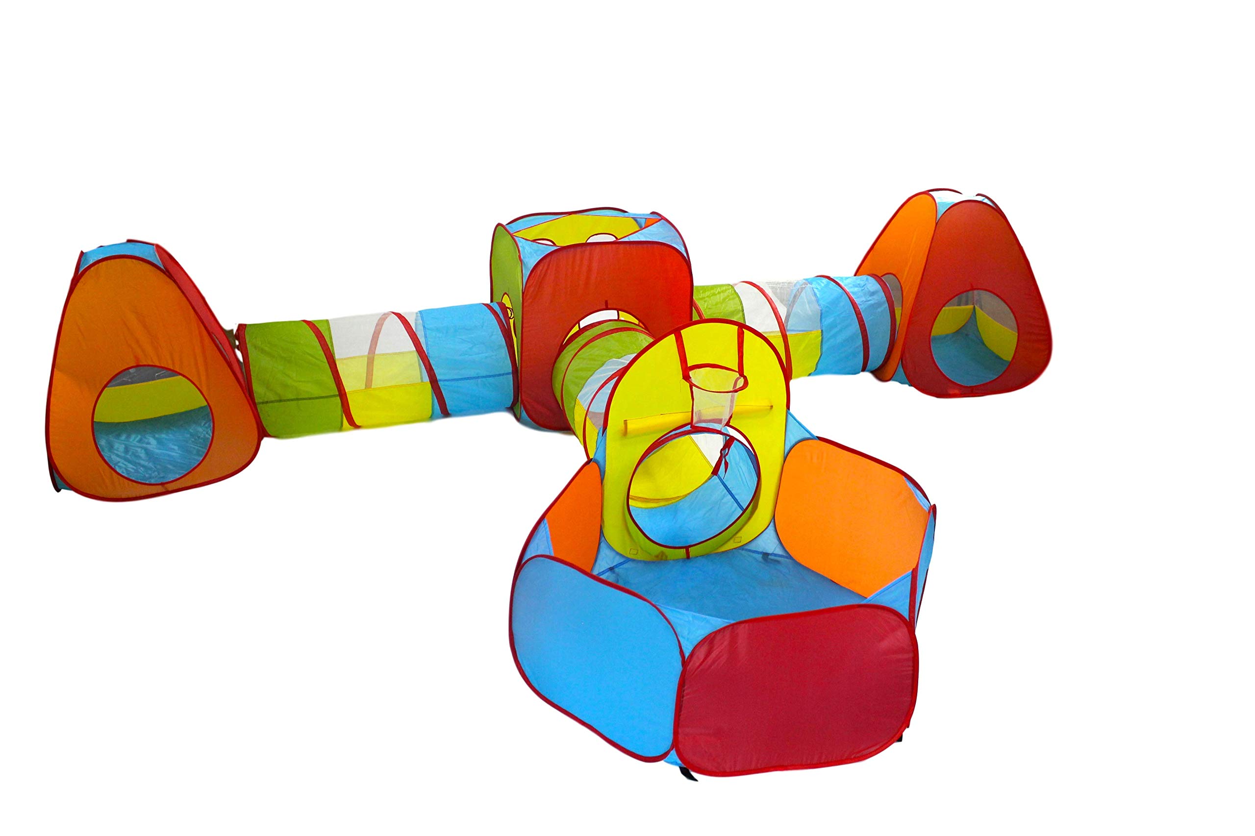 Playz 7pc Kids Playhouse Pop Up Play Tent Crawl Tunnel & Ball Pit with Basketball Hoop for Boys, Girls, Babies, and Toddlers - Indoor & Outdoor Use w/ Zipper Storage Case no balls