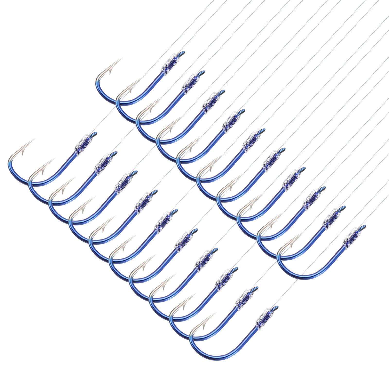PATIKIL 5# Small Fishing Hooks with 45cm Line, 20Pcs 0.39x0.2 Inch Double Hook Rigs with Barbs Fishing Hook on Nylon Line for Freshwater, Blue