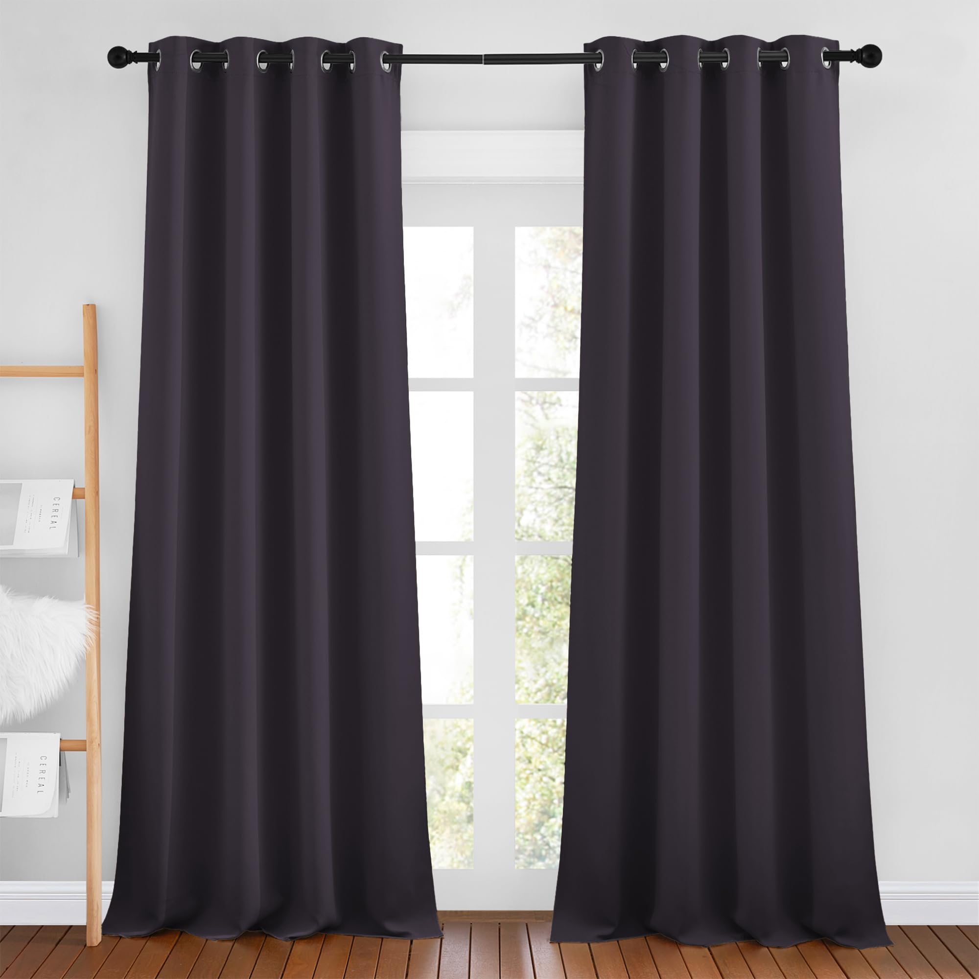 NICETOWN Greyish Purple Curtains 96 inches Long, Grommet Thermal Insulated Blackout Curtains Privacy Window Treatments for Boys Room/Living Room, W46 x L96, 2 Panels Image