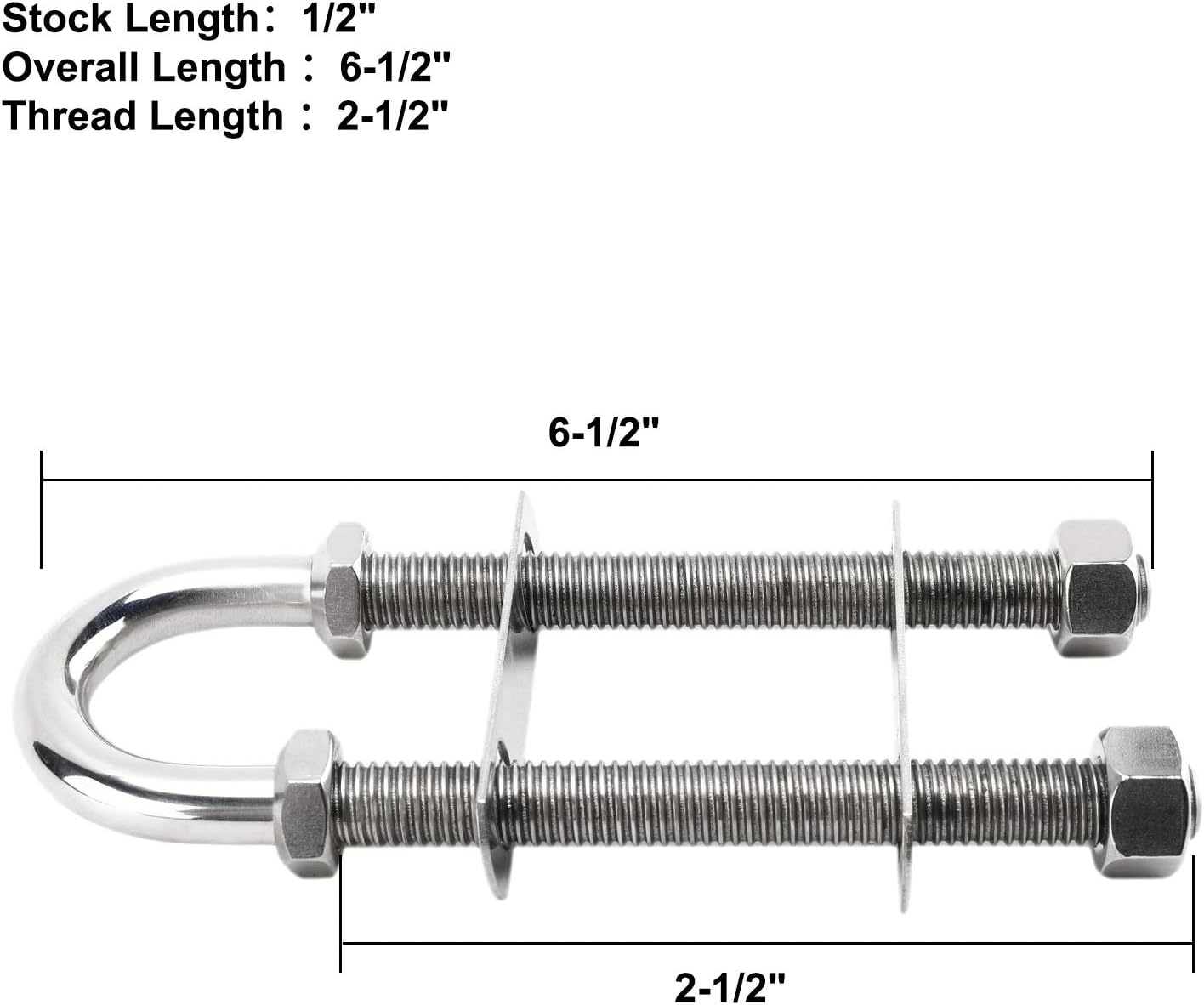 DasMarine 2 Pack U Bolts Tie Downs Pontoon Boat Bow Eye Stern Eye with