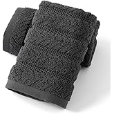 sense gnosis Grey Hand Towel Set of 2 Soft Ribbed Striped Jacquard Pattern 100% Cotton Absorbent Luxury Decorative Towel for Bathroom 13 x 29 Inch