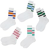 DarkCom Striped Crew Socks Seamless, or Solid Cotton Tube Socks, Casual Comfort 5 Pairs for Women and Men