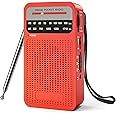 Portable Radio AM FM with Long Range Reception, Goodes Transistor Radio with Loud Speaker, 2AA Battery Operated, Headphone Jack for Indoor, Outdoor and Emergency Use-Red