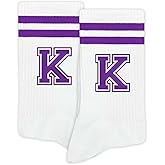 SSQBZU Striped Initial Socks with the Letter in Purple, Socks for Adult, Teens, Men&Women, Gifts for Friends, Family, etc.