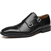 La Milano Mens Double Monk Strap Slip on Loafer Cap Toe Leather Oxford Formal Business Casual Comfortable Dress Shoes for Men