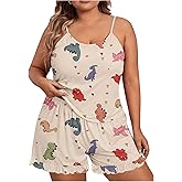 SOLY HUX Women's Plus Size Pajama Set Cute Cartoon Print Sleepwear Cami Top and Shorts Loungewear