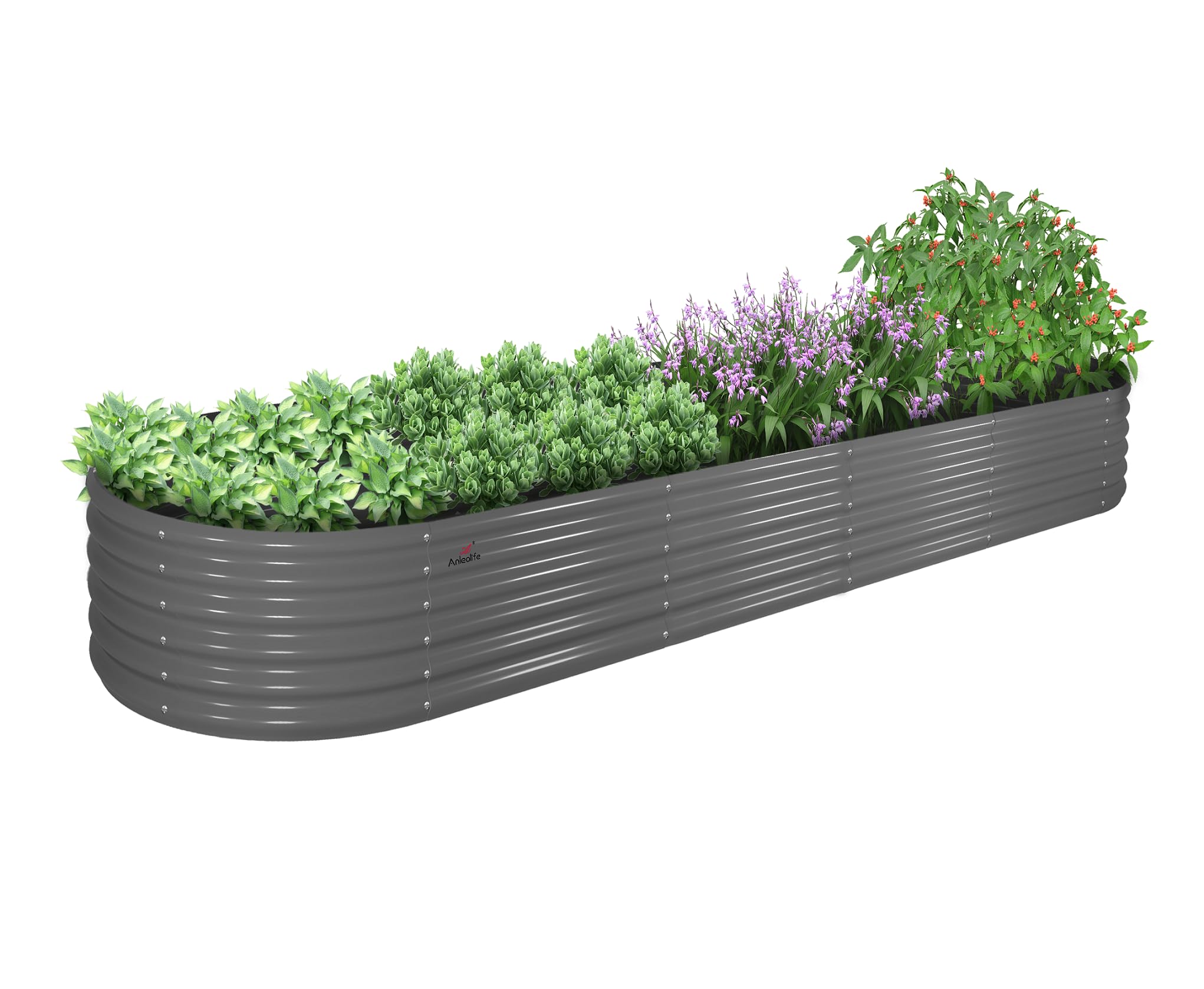 Photo 1 of A ANLEOLIFE 12X3X1.5 ft Galvanized Raised Garden Beds Outdoor, Oval Extra Large Metal Planter Box for Planting Vegetables Flowers Herb, Anti-Rust & Easy-Setup, Quartz Grey