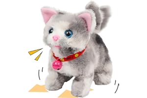 Cuteoy Walking Grey Cat Stuffed Animal Talking Wagging Nodding Educational Plush Kitty Toy Electric Interactive Animated Plushies for Girls Boys Birthday, 7"