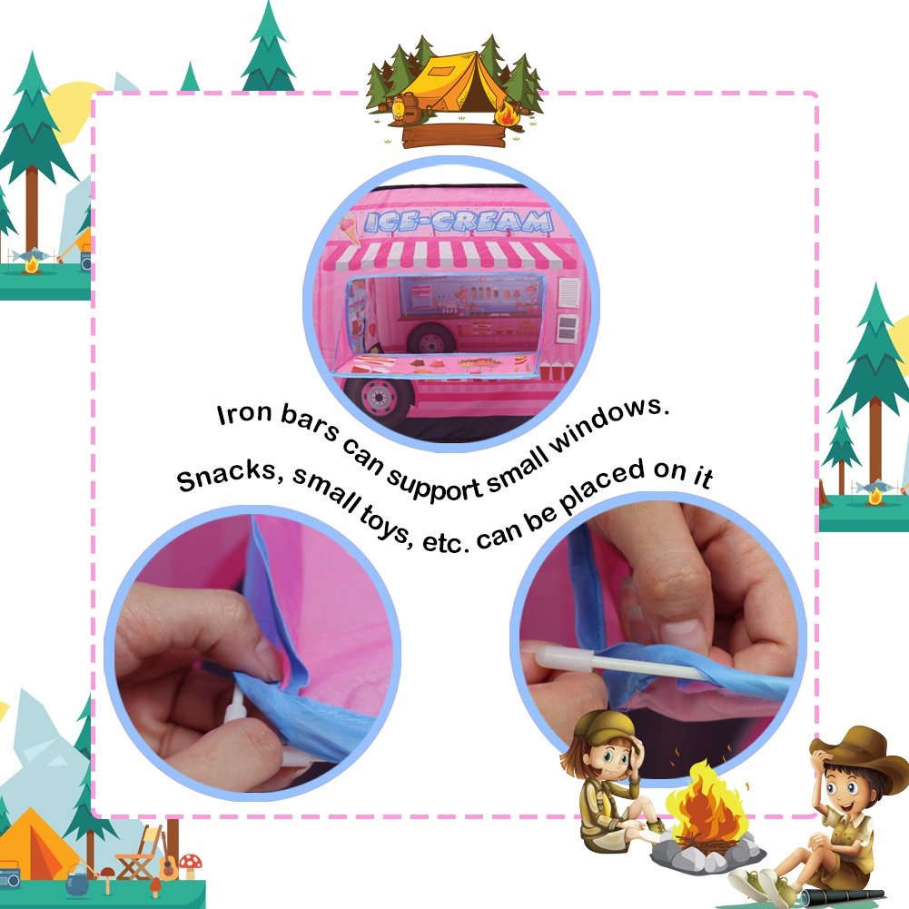 Nuheby Tente Enfant Tente Maison Exterieur Intérieur Jeu de Plein Air et Sport Tente Pliante Facile avec Sac de Rangement Portable Bonbons à la Crème Glacée Véhicule Playhouse Enfant 3 4 5 6 7 Ans