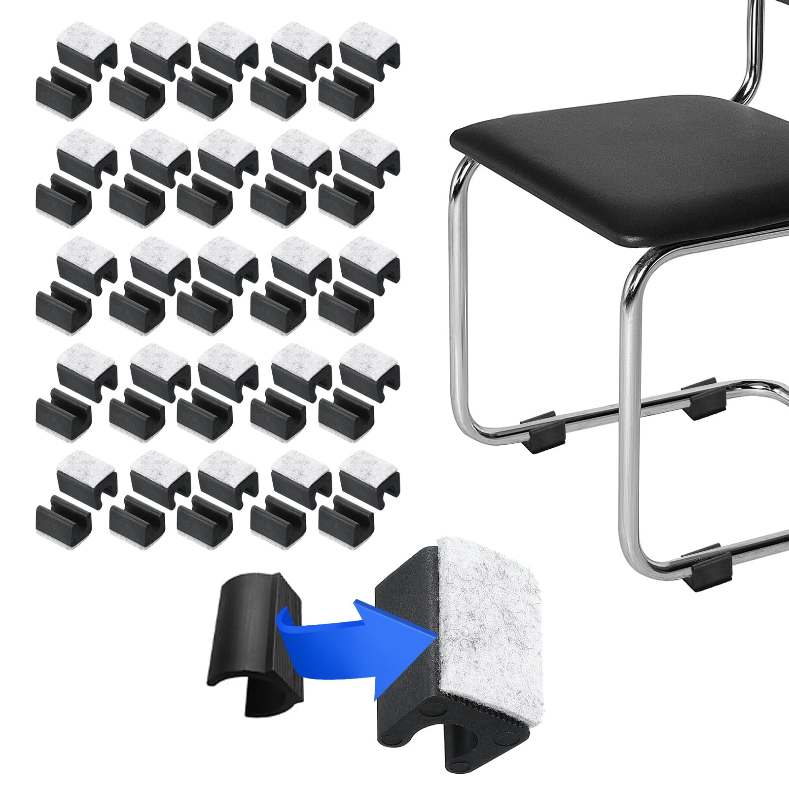 PATIKIL Rectangle U Shaped Chair Leg Tips Caps with Felt Pads, 50 Pack Slide Smoothly Furniture Feet Floor No Scratches No Noise Protectors Protect Hardwood Floors Fit Dia 10 mm Leg, Gray