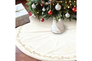 HyDren 84 Inch Velvet Christmas Tree Skirt White Gold Bronzing Embroidery Fur Plush Tree Skirt Luxury Xmas Skirts for Merry Christmas Decorations Vintage Rustic Party Favors Rustic Holiday Decor