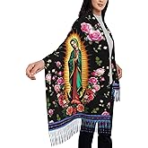 KJXRHQZ Virgen de Guadalupe Shawl Wraps, Virgin Mary Blanket Scarf with Rose, Soft Shawls, Catholic Gifts for Women, Mother