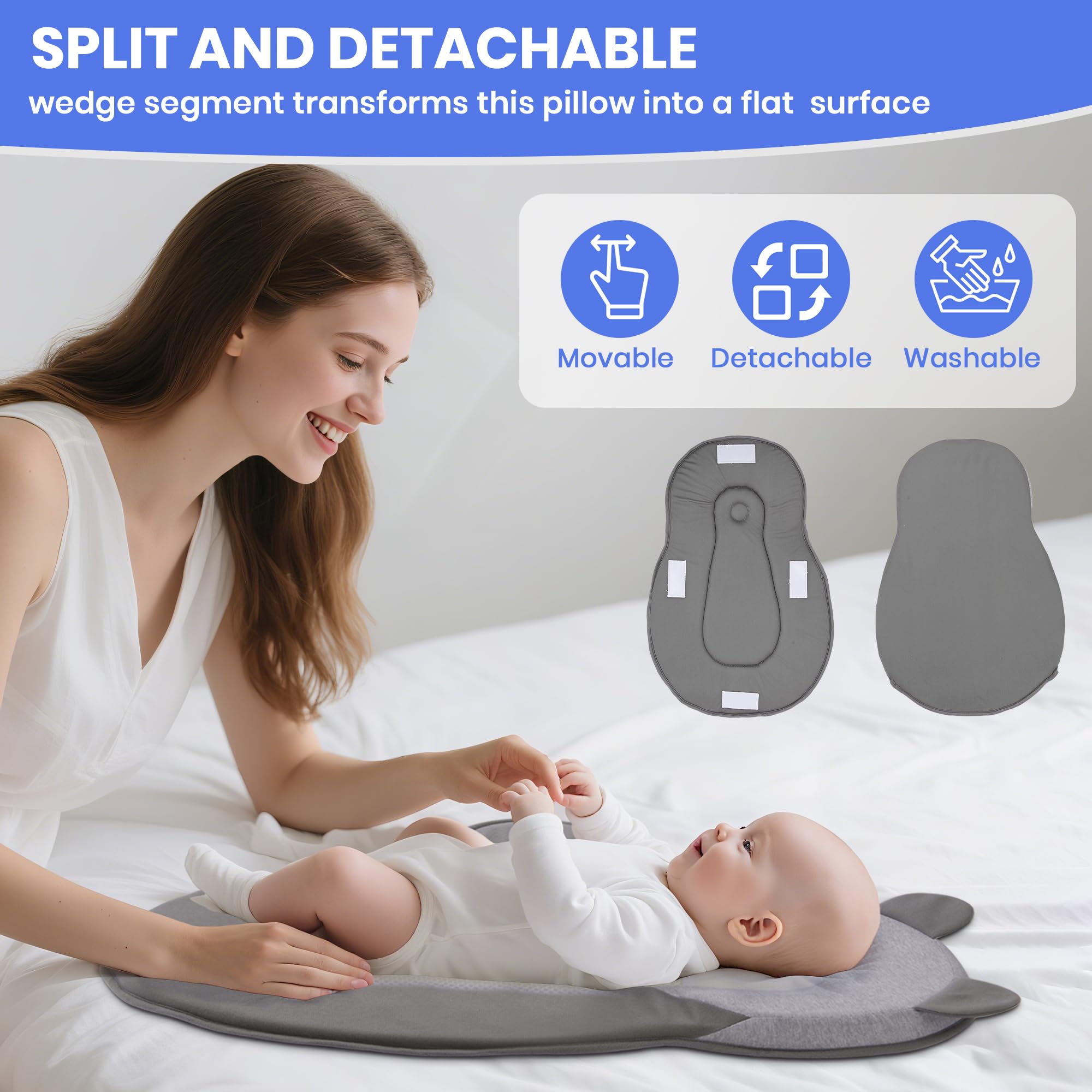 Rootling Baby Feeding Pillow, Anti Overflow Feeding Pillow for Reducing Spit-Up, Safety Nursing Pillow, Baby Lounger Reflux Wedge Breastfeeding, Removable top and Bottom