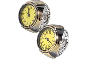 IPLUSMILE Ring Watch for Women and Men, 2Pcs Vintage Finger Watches Set Creative Round Dial Elastic Band Adjustable for Christmas New Year Birthday Graduation