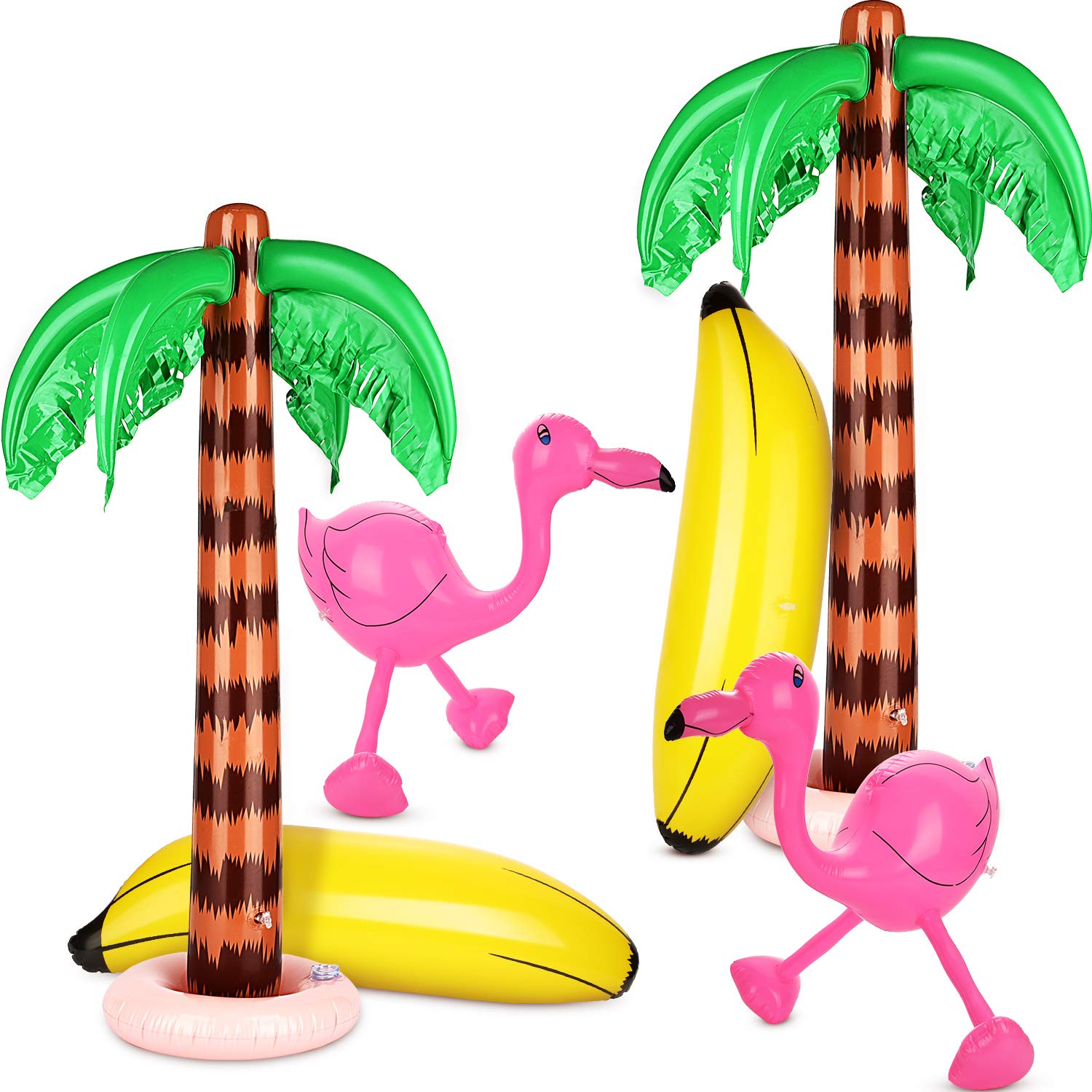 meekoo 6 Pieces Inflatable Palm Trees Jumbo Coconut Tree Inflatable Flamingo Bananas for Hawaii Beach Luau Party Decorations Backdrop