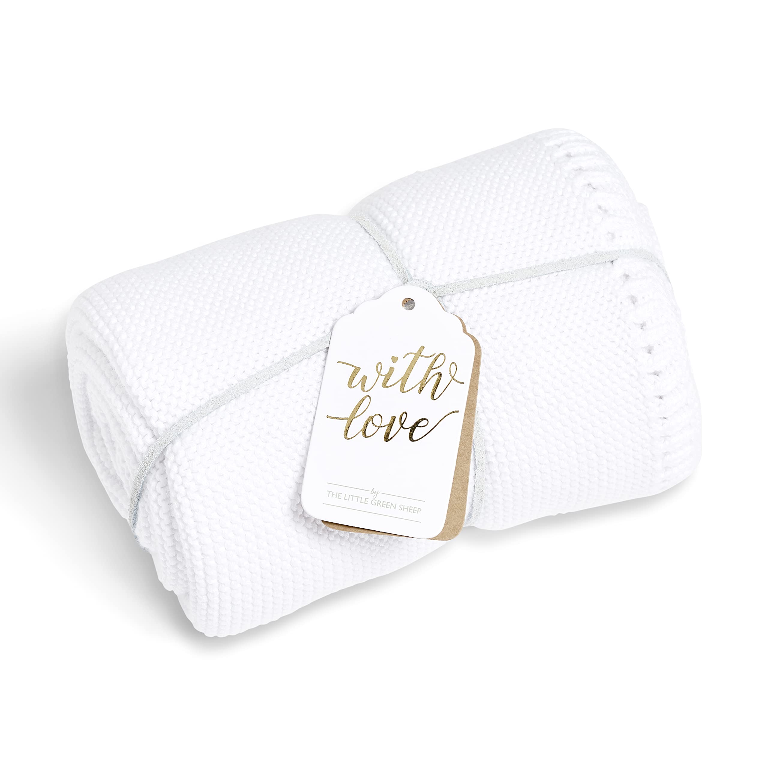 The Little Green Sheep Organic Knitted Cellular Baby Blanket, Lightweight & Breathable 75x75cm Blanket, Linen