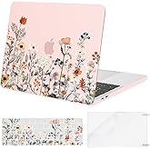 MOSISO Compatible with MacBook Pro 13 inch Case 2026, 2025, 2024-2016 M2 M1 A2338 A2251 A2289 A2159 A1989 A1708 A1706, Plastic Garden Flowers Hard Case&Keyboard Cover&Screen Protector, Pink