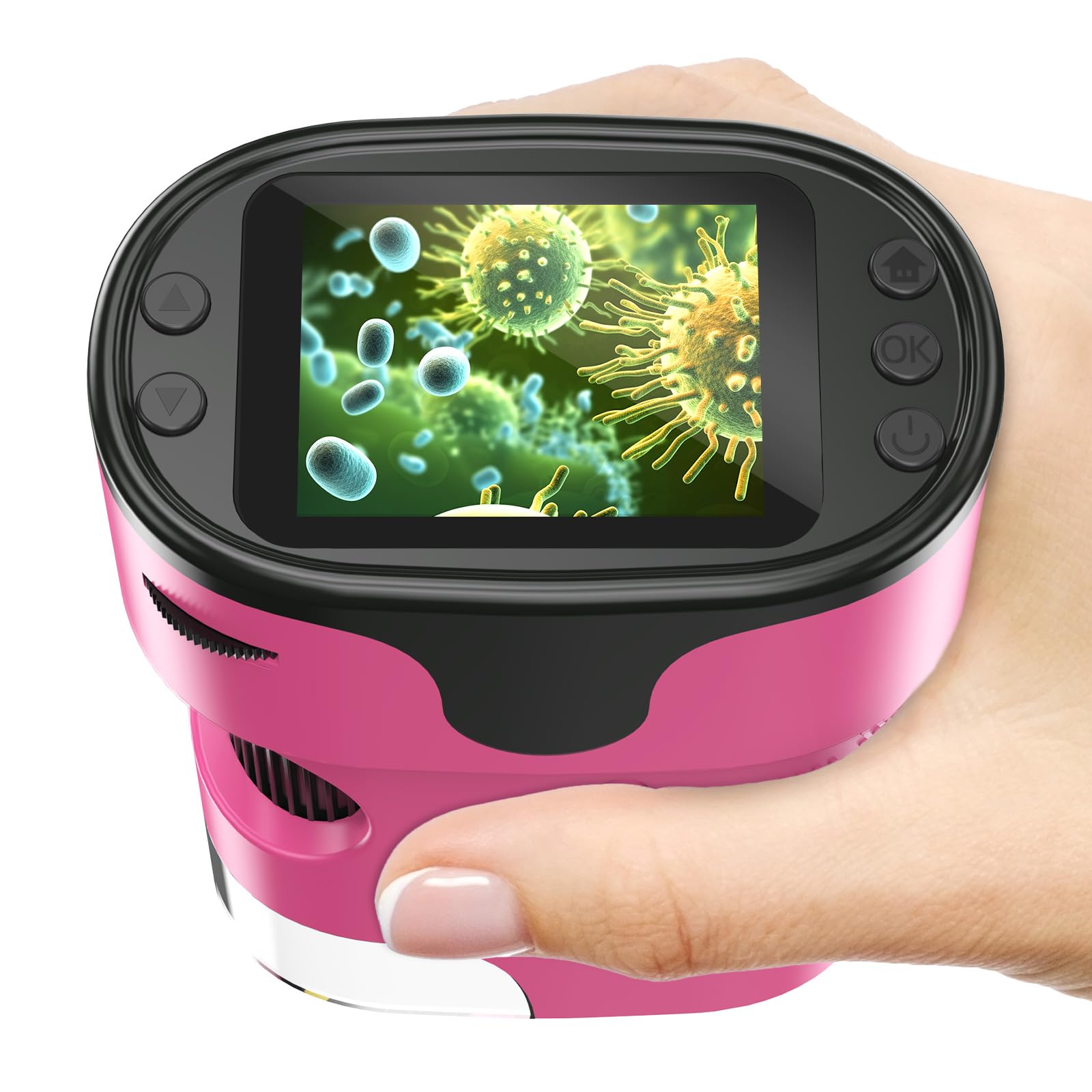 Photo 1 of 1000X Handheld Microscope for Kids 4K 2.0" Screen Rechargeable Mini Pocket Digital Microscopes w/Slides Kit Portable Edu Gift Age 4-6 8-12 Children Students (Pink)