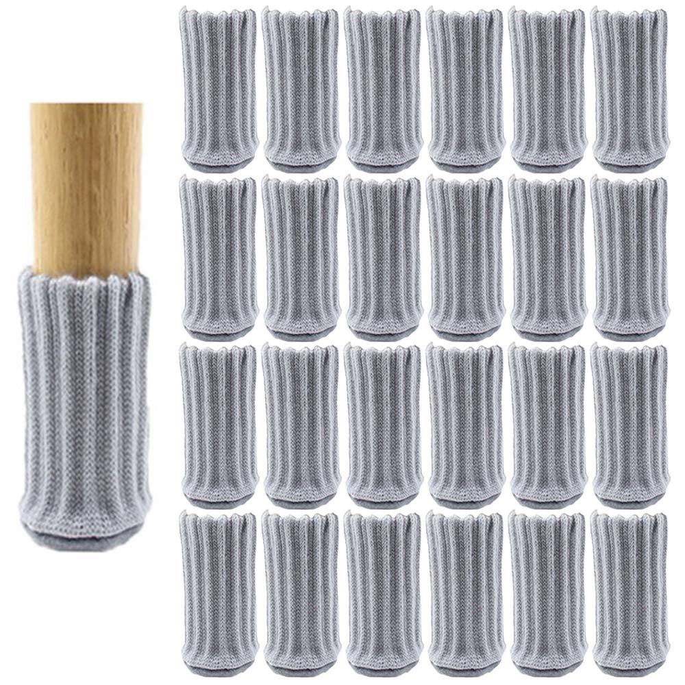 Conblomi 24 PCS Chair Leg Socks Non Slip Anti-Noise High Elastic Chair Leg Floor Protectors Caps Set, Knitted Furniture Sock fit Diameter from 1" to 2" (Grey)