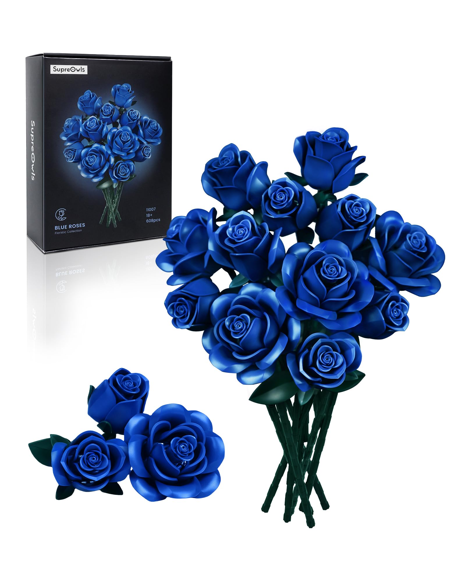 Photo 1 of iATOM Blue Rose Bouquet Building Set, Compatible with Lego Flowers for Adults - Gift for Halloween, Gothic Retro Artificial Flowers Botanical Collection Home Decor - IA11007