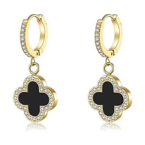 AIPPK Clover Earrings for Women Black Van Cleef Clover Hoop