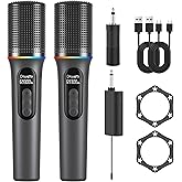 Wireless Microphone, Professional Handheld Dynamic Mic with Rechargeable Receiver, 5-Level Volume Adjustment, Dynamic RGB Lighting, 40-Hour Battery Rechargeable Microphone for Karaoke and Weddings.