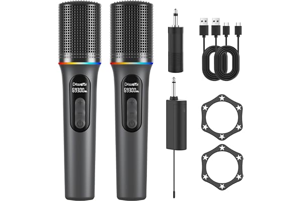 Wireless Microphone, Professional Handheld Dynamic Mic with Rechargeable Receiver, 5-Level Volume Adjustment, Dynamic RGB Lig