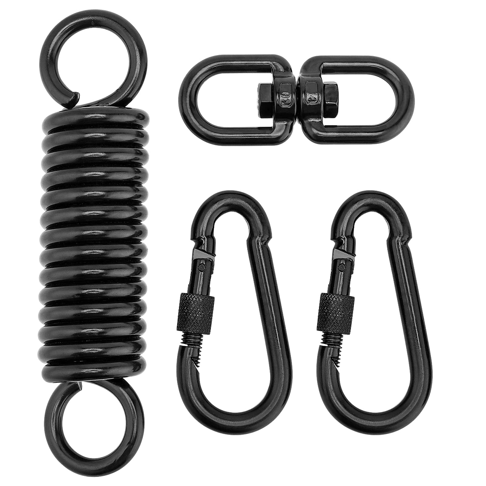 ZEONHEI Oscillating Spring Set, Steel Spring with 2 Pieces Snap Hooks and 1 Piece 360° Swivel Hook, Swing Spring for Hanging Chair, Hammock Hanging Lounger, Load Capacity up to 220 kg, Black