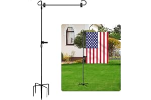 MAXZONE Garden Flag Stand, Premium Garden Flag Pole Holder Metal Powder-Coated Weather-Proof Paint with one Tiger Clip and two Spring Stoppers without flag (Black 1 Pack with 5 Prongs)