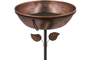 OUISJYER 3" Deep Metal Bird Bath for Outdoors, Removable 13" Dia Bowl with Stable Upgrades Stake, Easy to Clean Birdbaths for